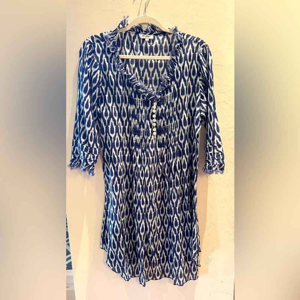 At Last Blue and White Patterned Tunic dress